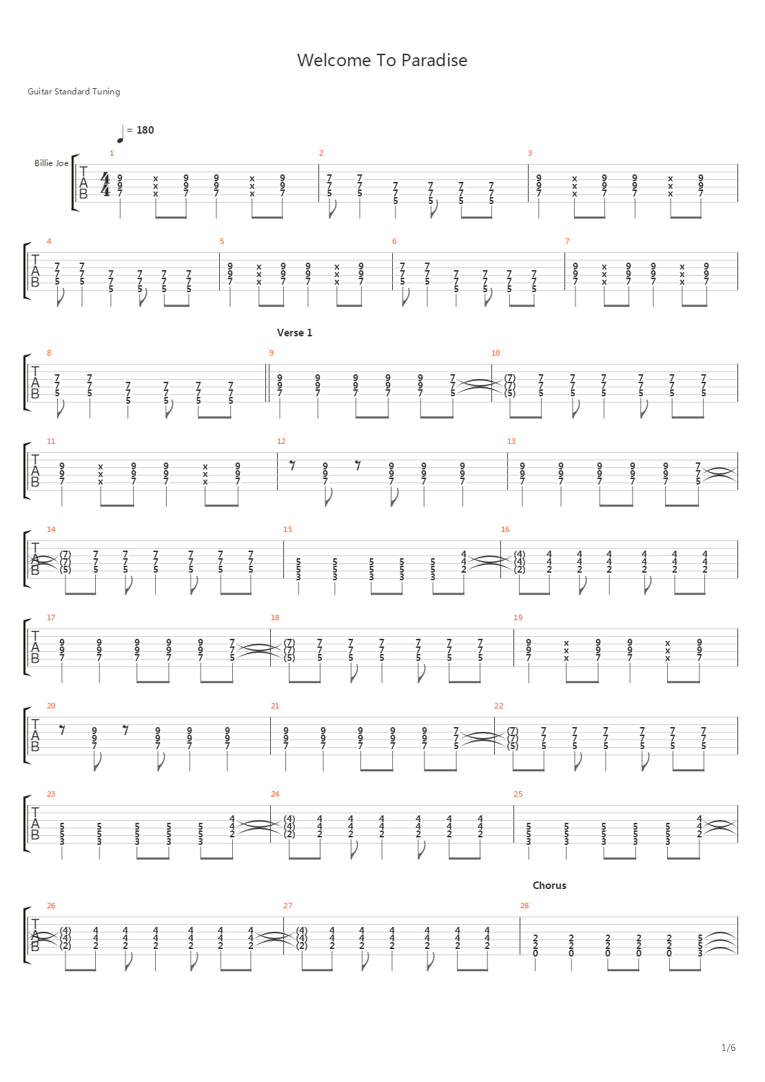 Welcome To Paradise吉他谱