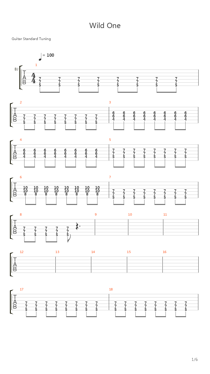 Wild One吉他谱