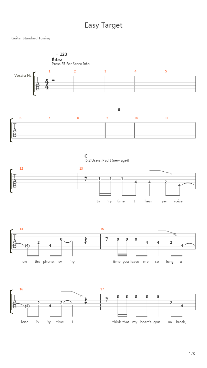Easy Target吉他谱