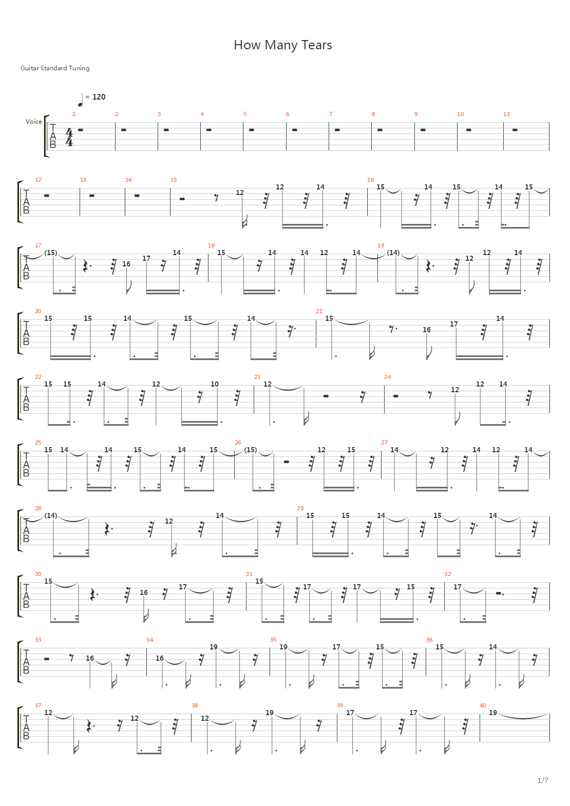 How Many Tears吉他谱