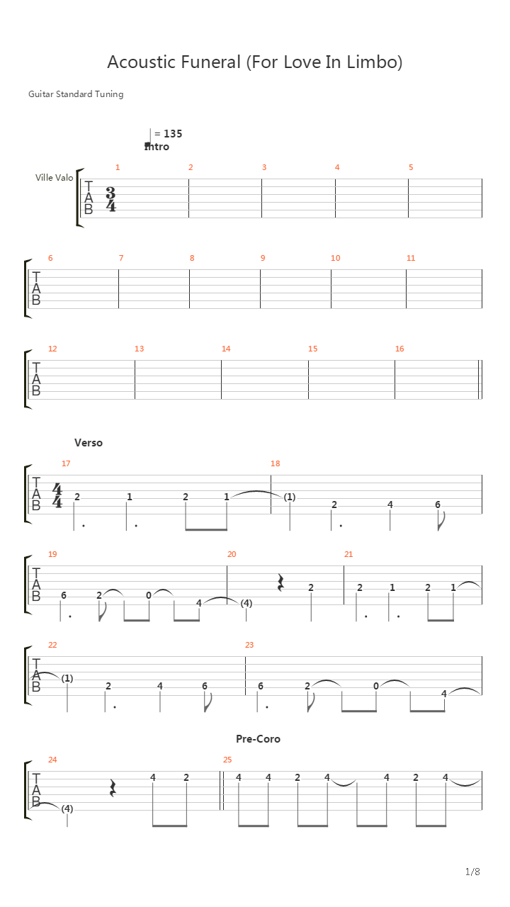 Acoustic Funeral For Love In Limbo吉他谱