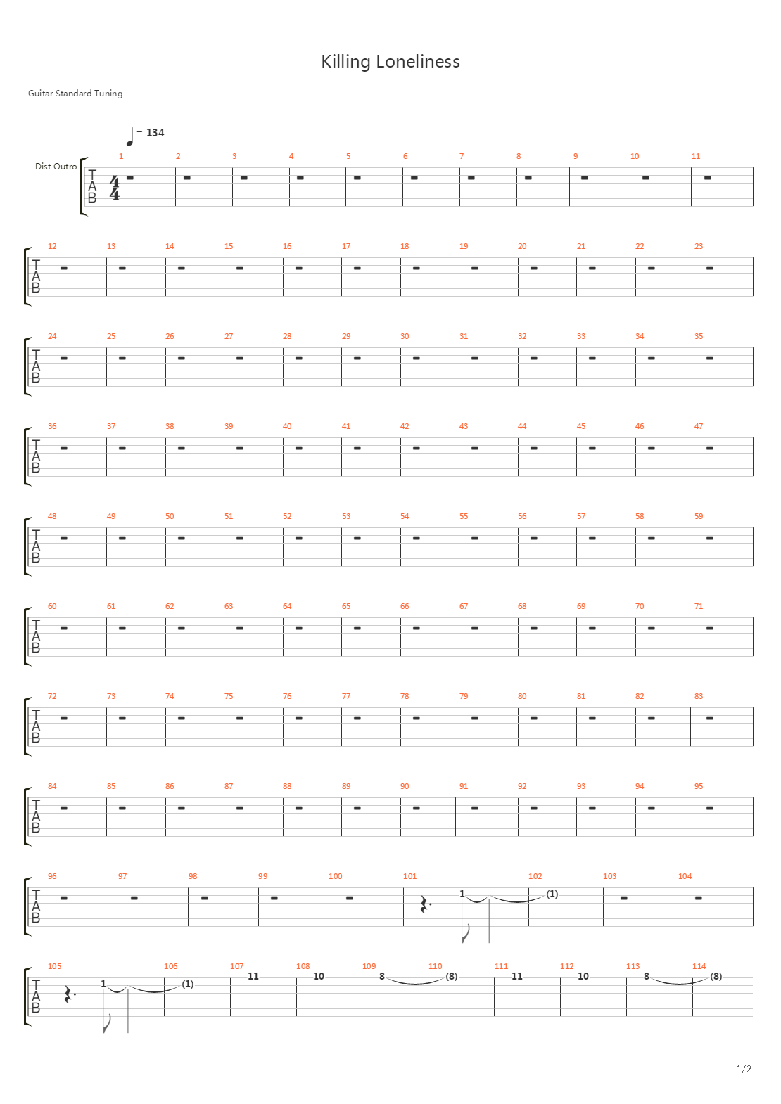 Killing Loneliness吉他谱