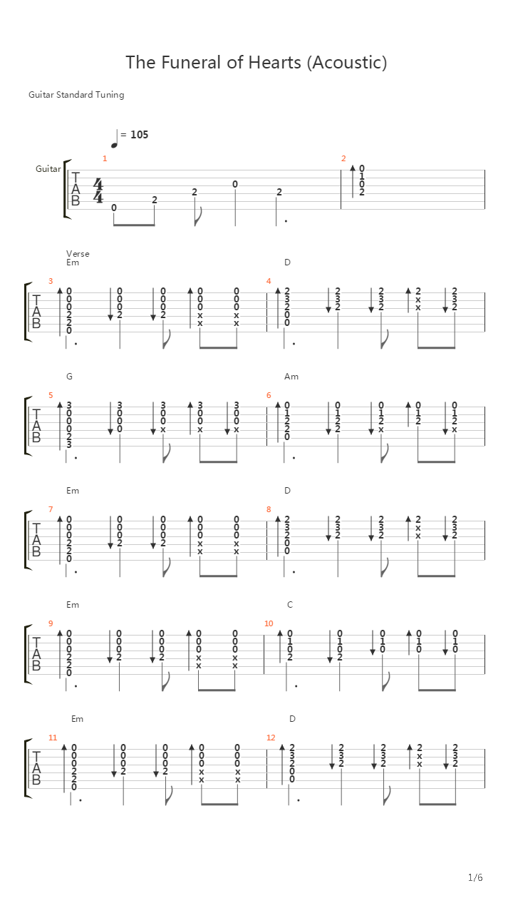 The Funeral of Hearts吉他谱