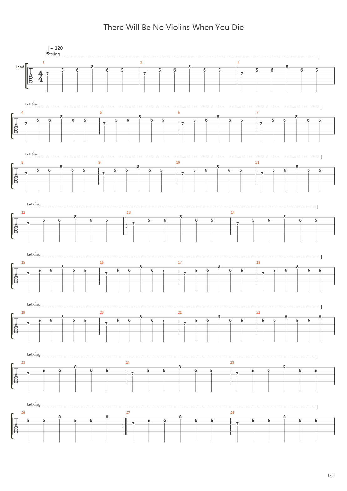 There Will Be No Violins When You Die吉他谱