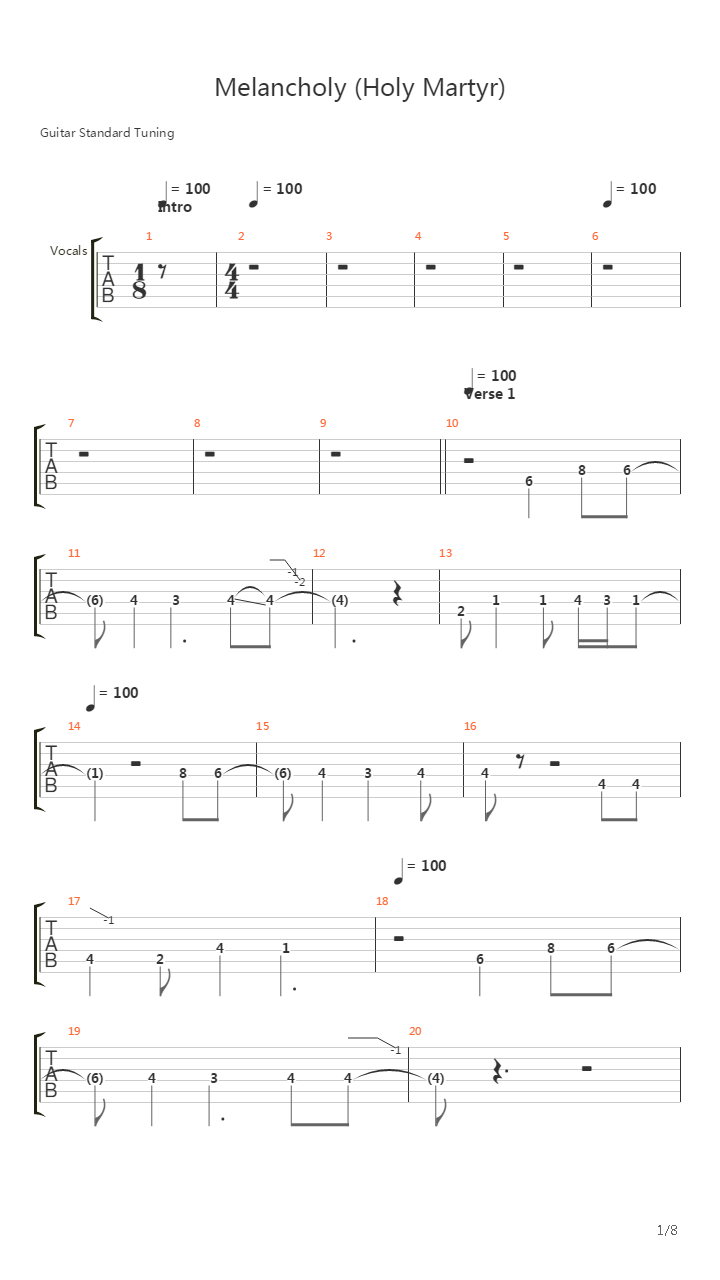 Melancholy (Holy Martyr)吉他谱