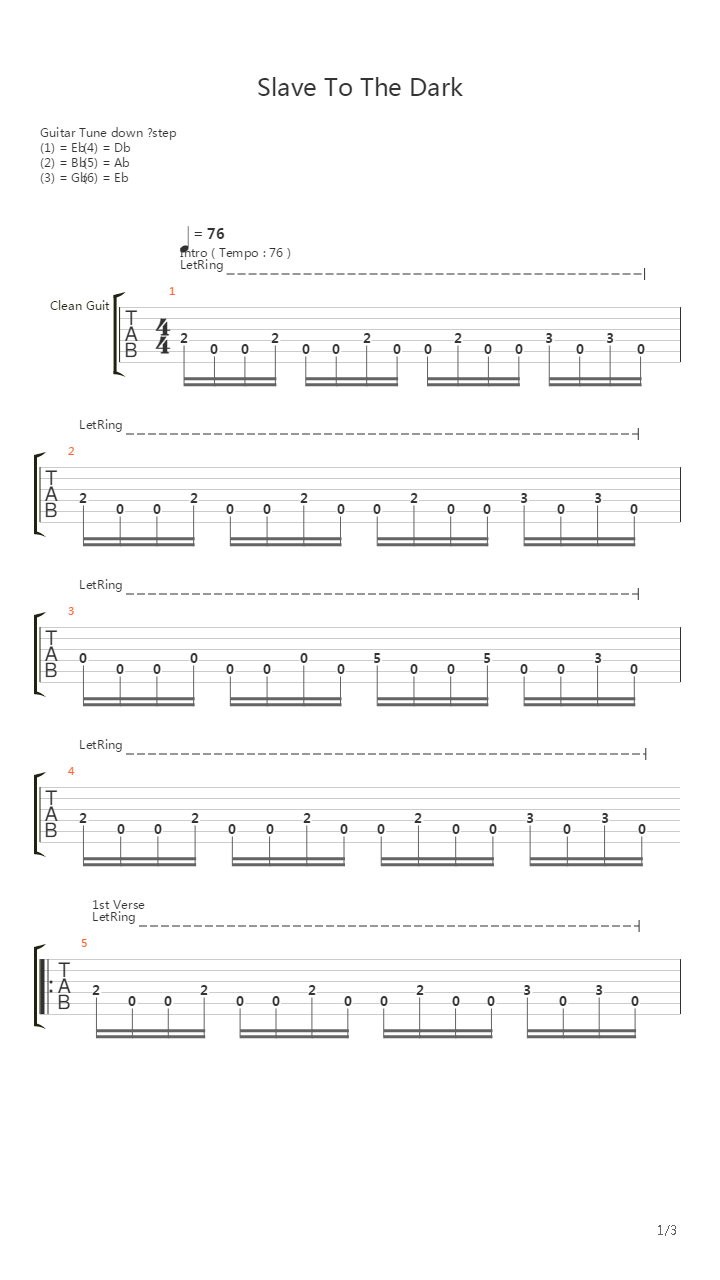 Slave To The Dark吉他谱