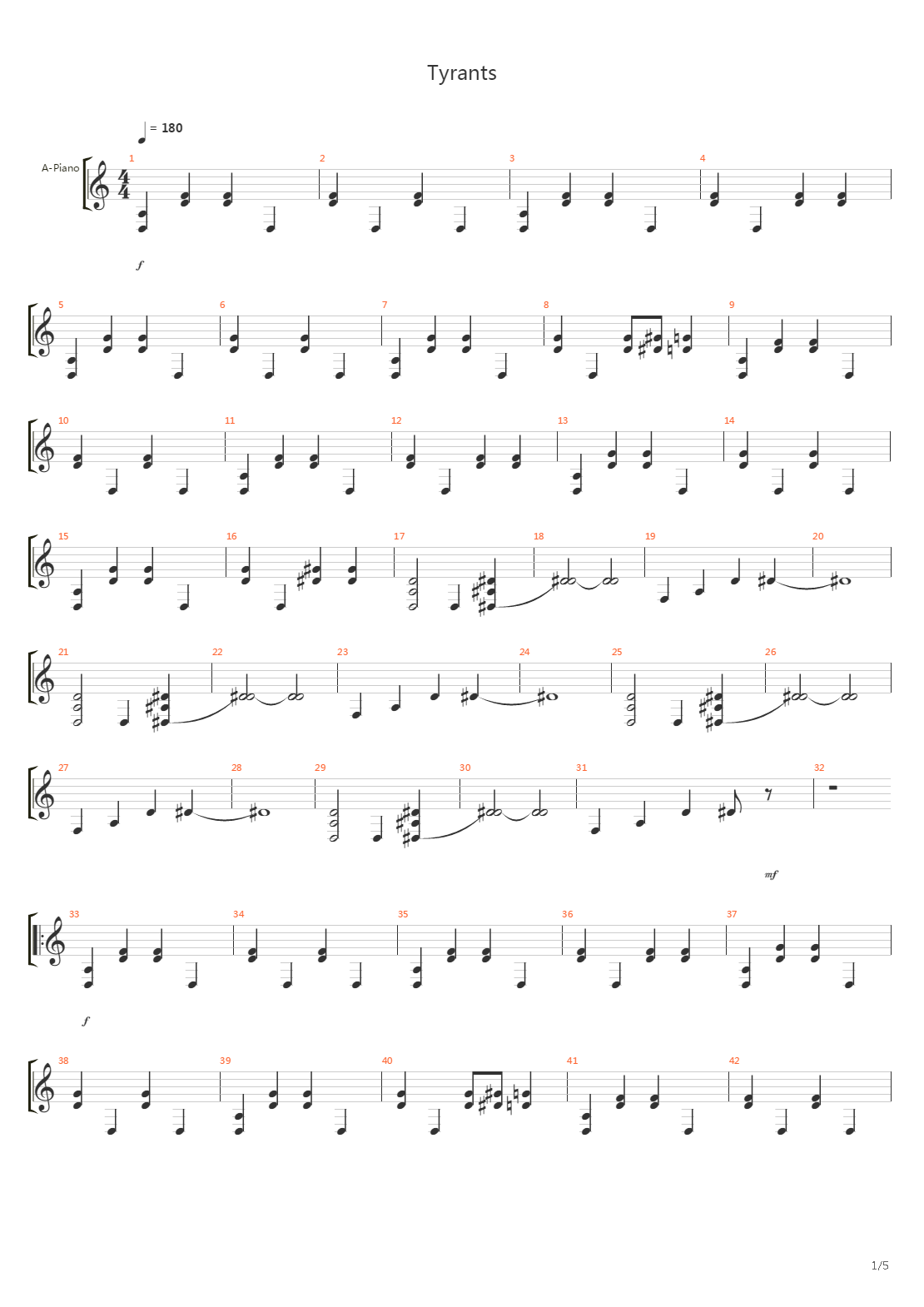 Tyrants (Piano Cover)吉他谱