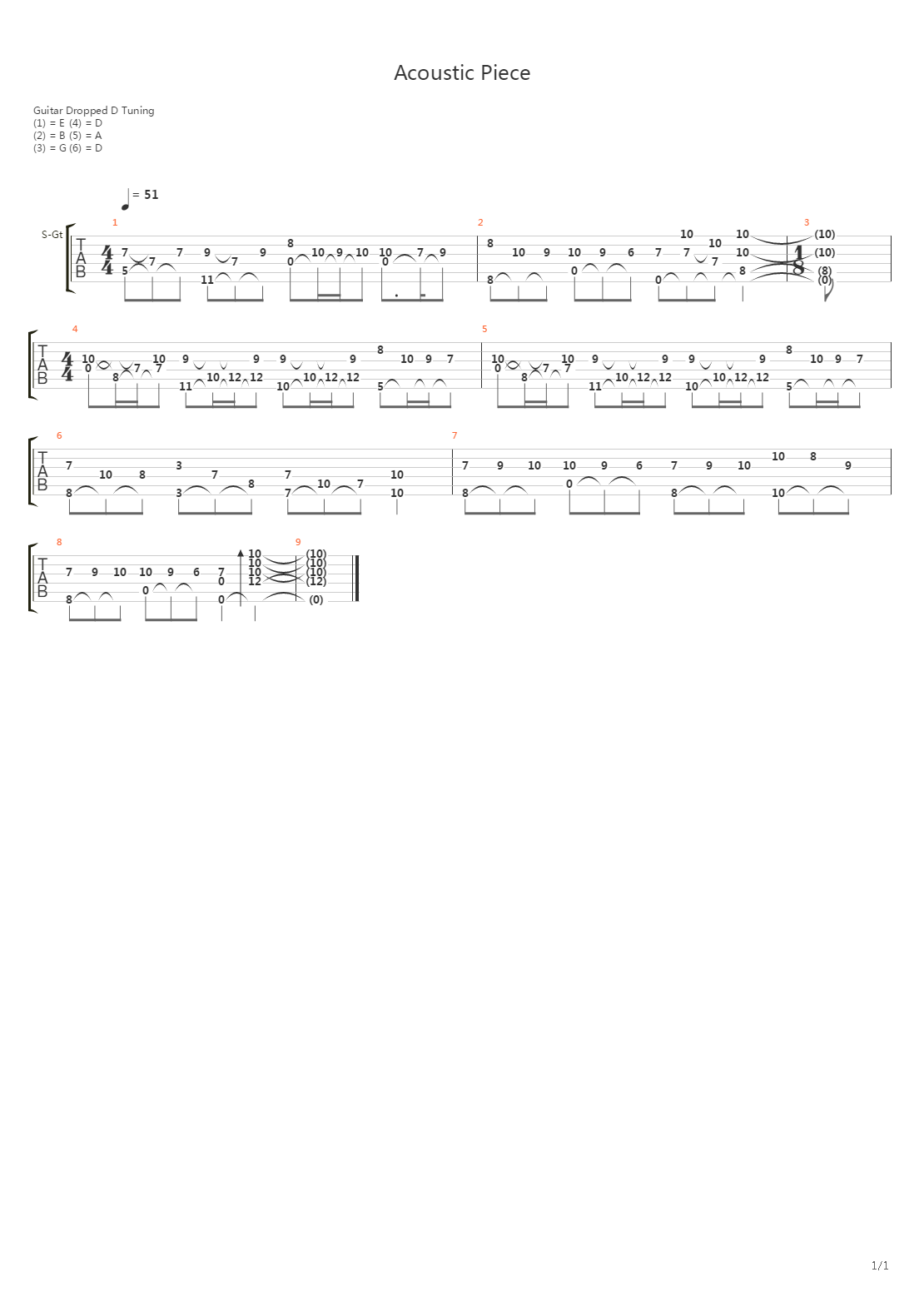 Acoustic Piece (arranged for one guitar)吉他谱