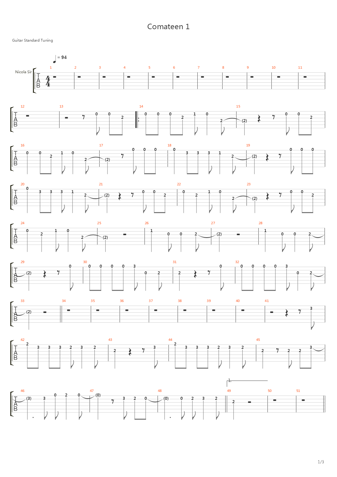 Comateen 1吉他谱