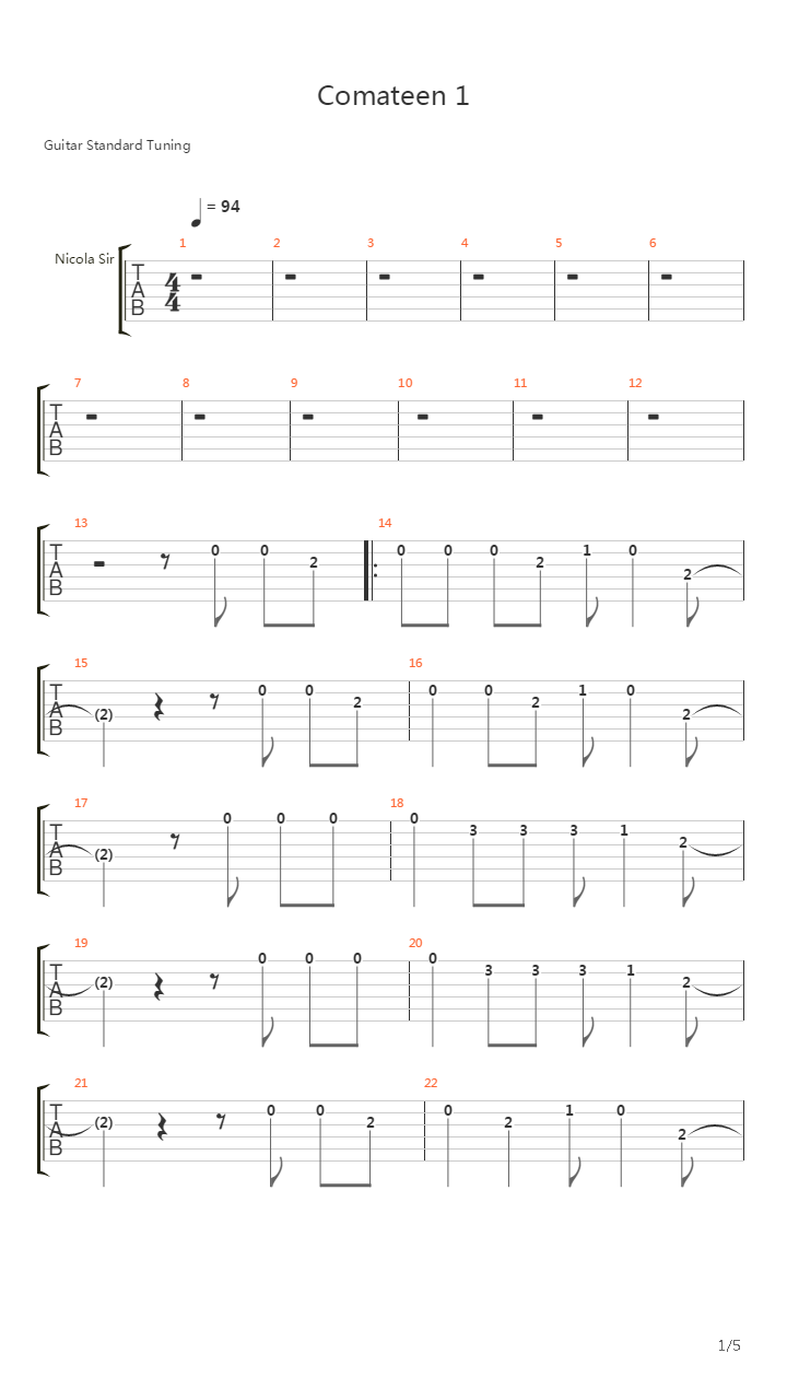 Comateen 1吉他谱