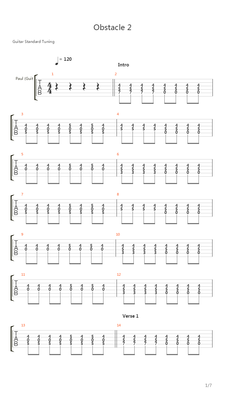 Obstacle 2吉他谱