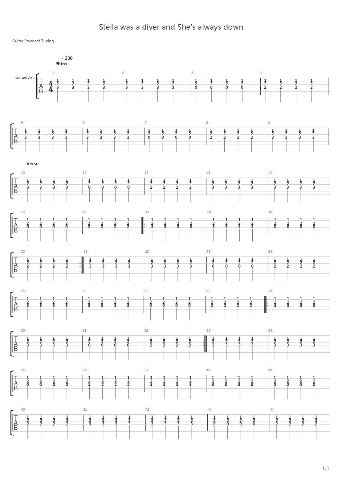 Stella Was A Diver And She's Always Down吉他谱