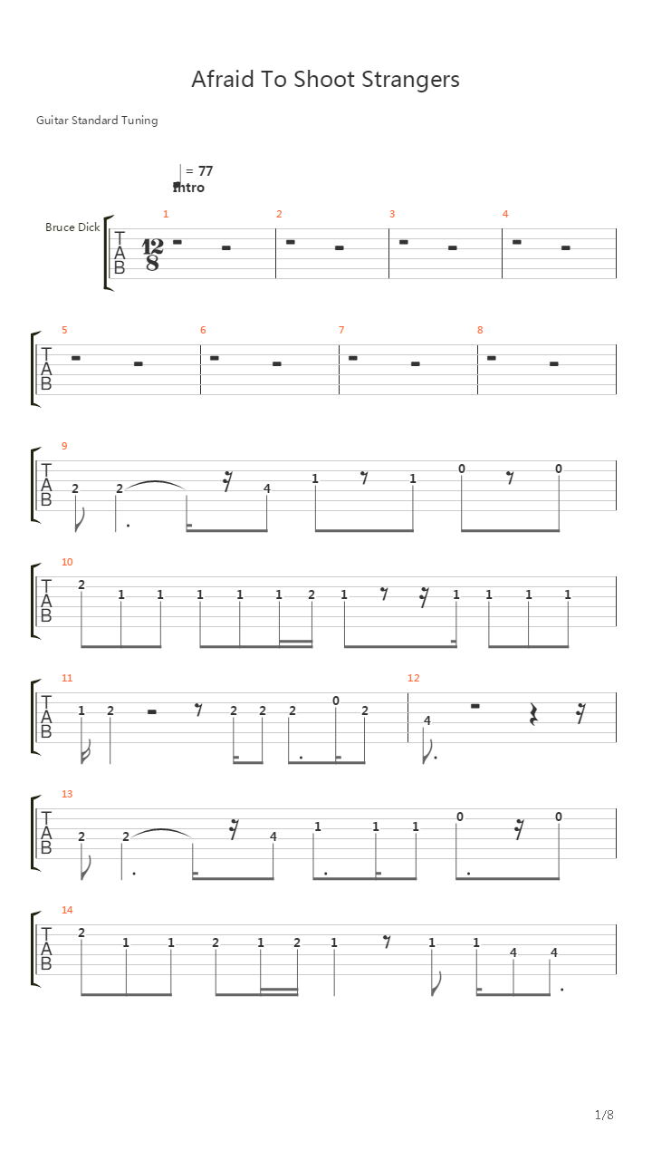 Afraid To Shoot Strangers吉他谱