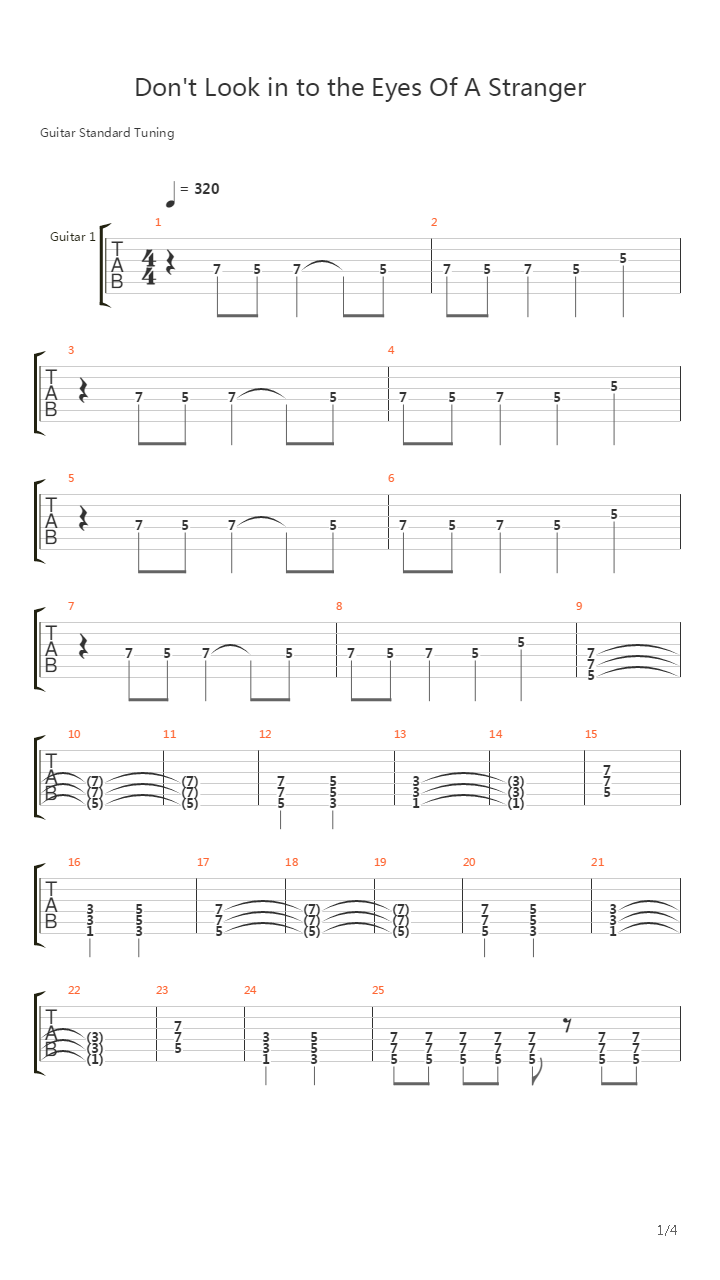 Don't Look in to the Eyes Of A Stranger吉他谱