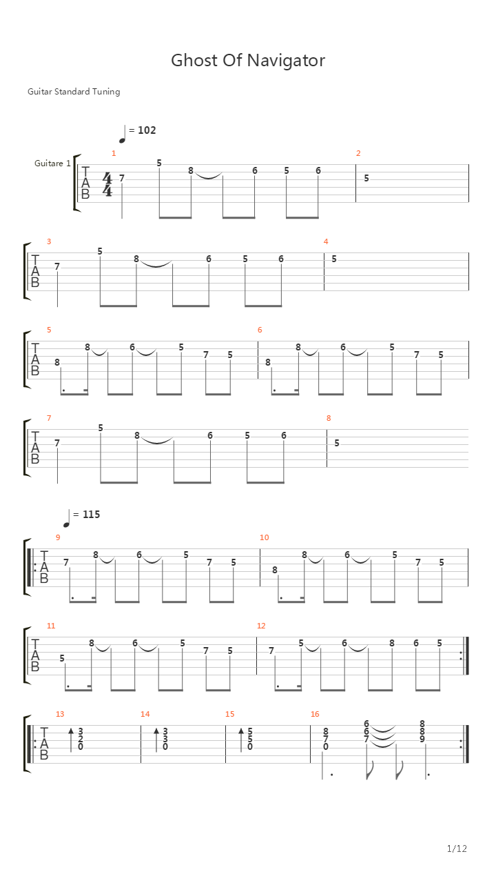 Ghost Of Navigator吉他谱