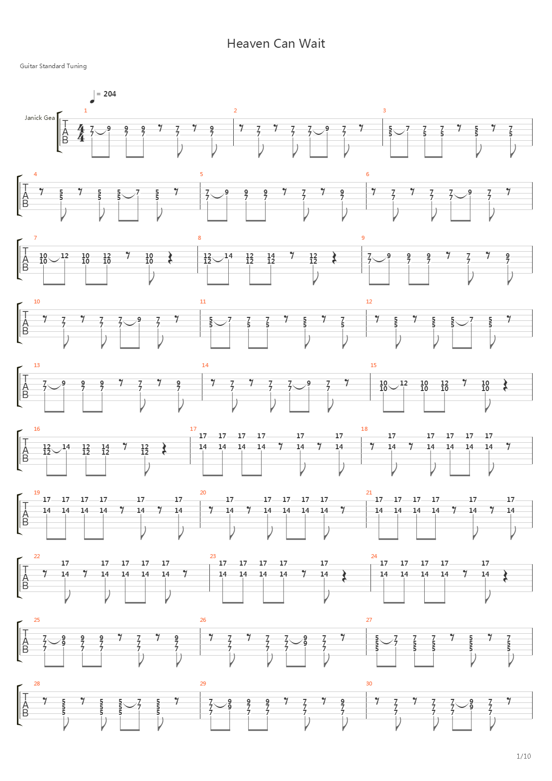 Heaven Can Wait吉他谱