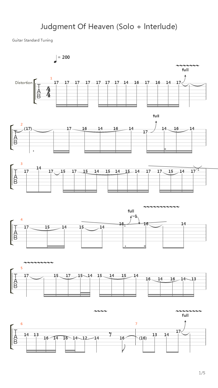 Judgment Of Heaven吉他谱