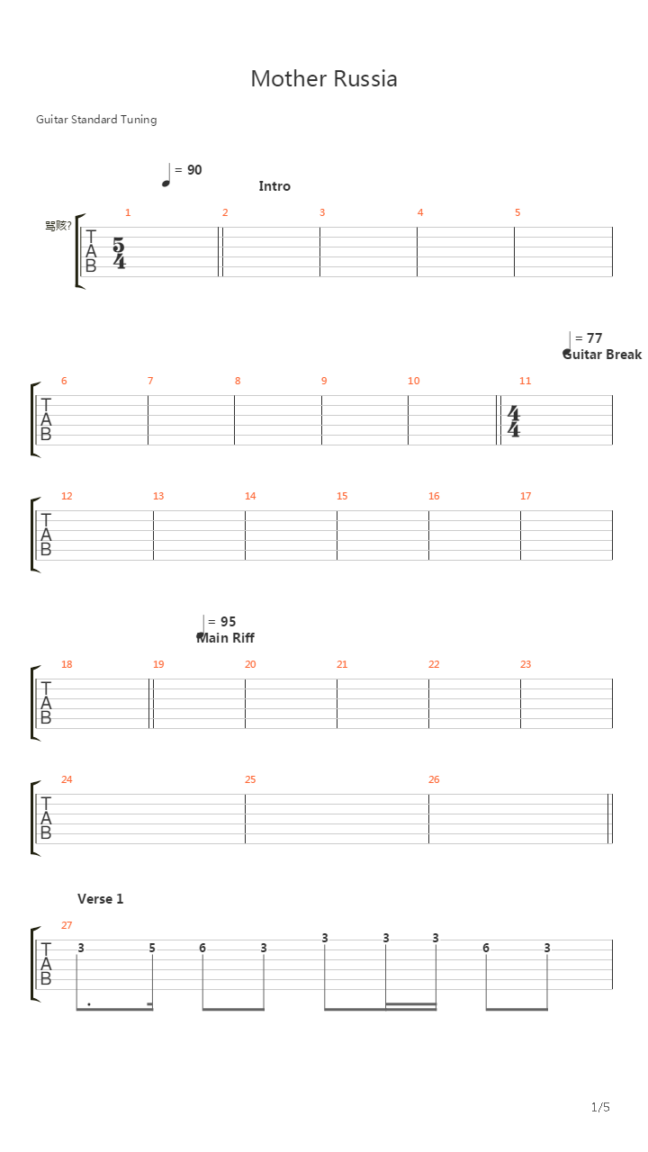 Mother Russia吉他谱