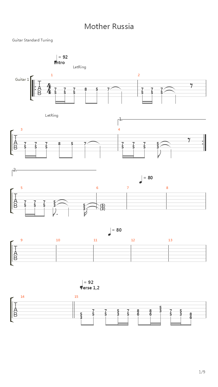 Mother Russia吉他谱