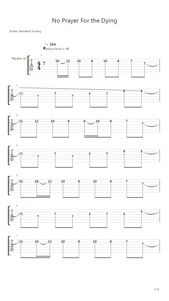 No Prayer For the Dying吉他谱