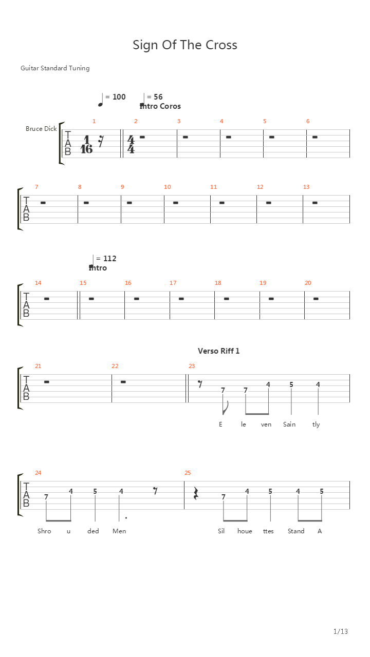 Sign Of The Cross吉他谱