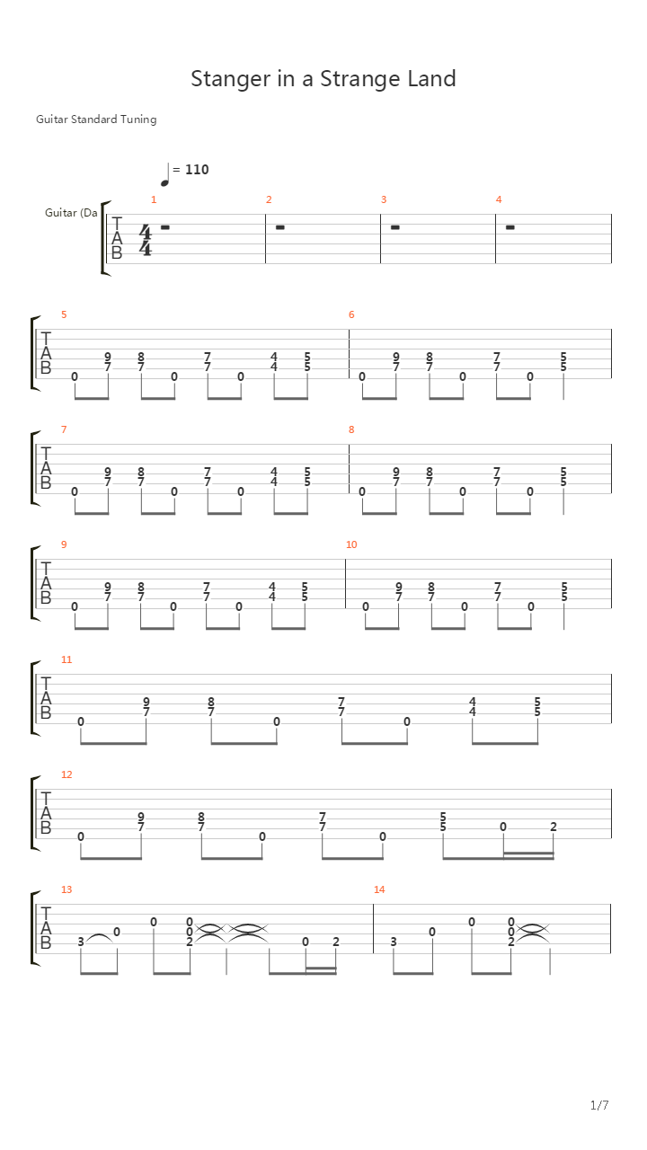 Stanger in a Strange Land吉他谱
