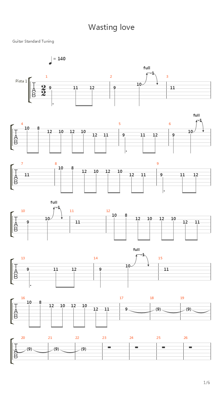 Wasting love吉他谱