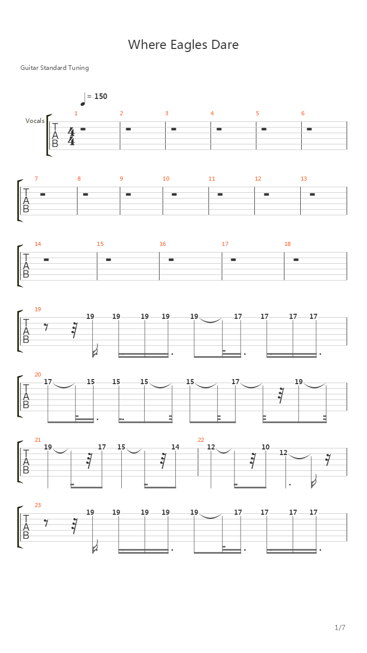 Where Eagles Dare吉他谱