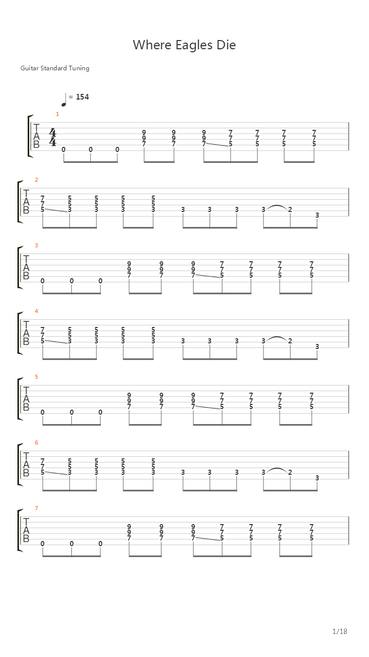 Where Eagles Die吉他谱