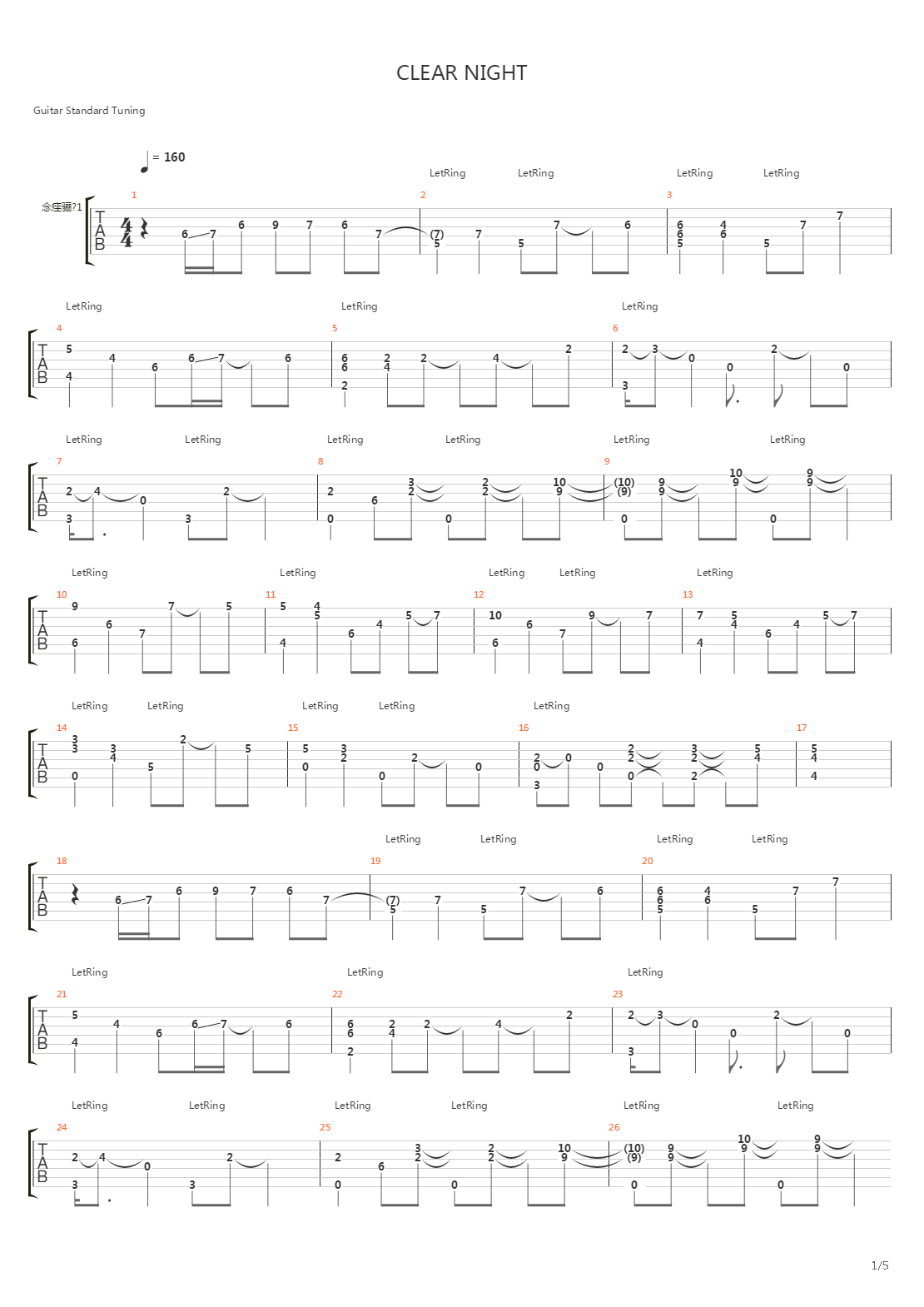 Clear Night吉他谱