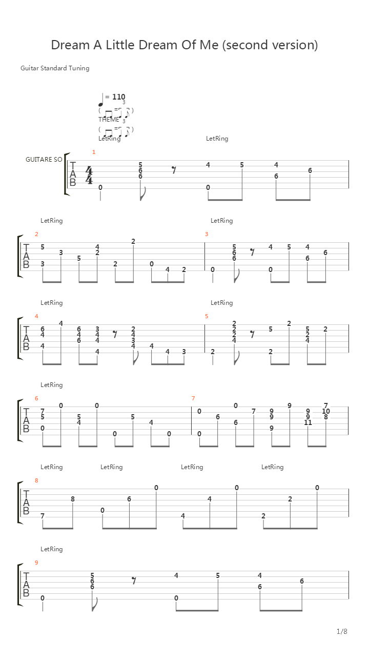 Dream A Little Dream Of Me (second version)吉他谱