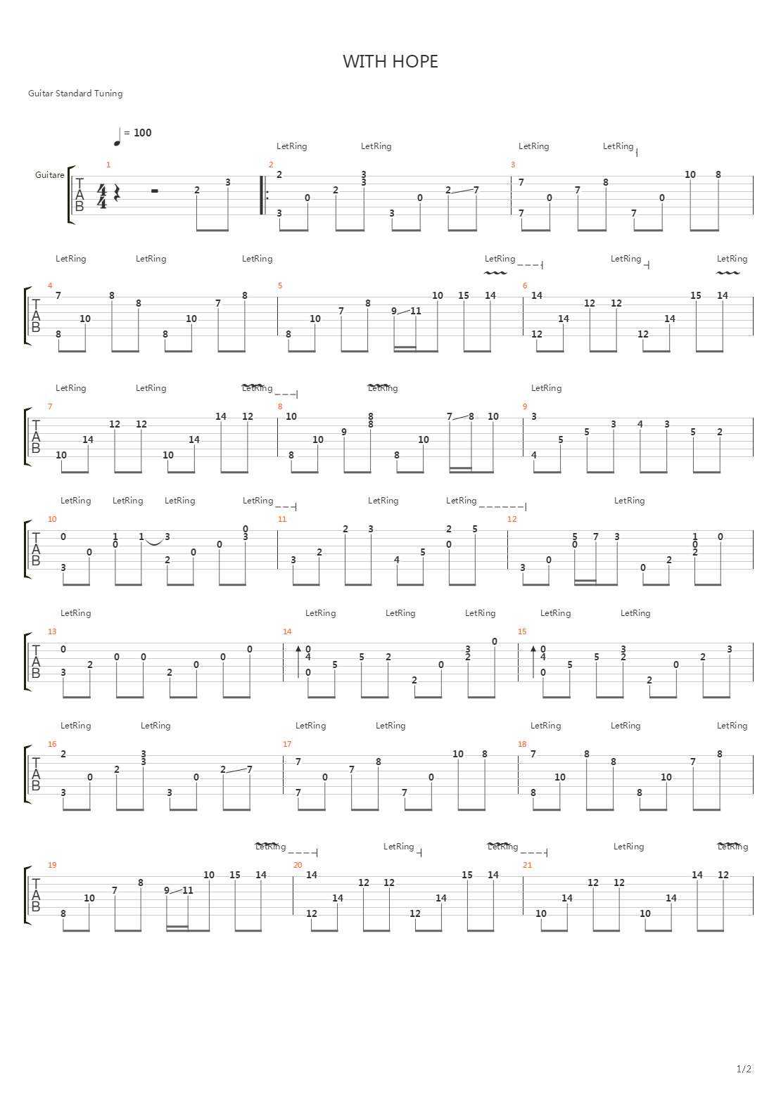 With Hope吉他谱