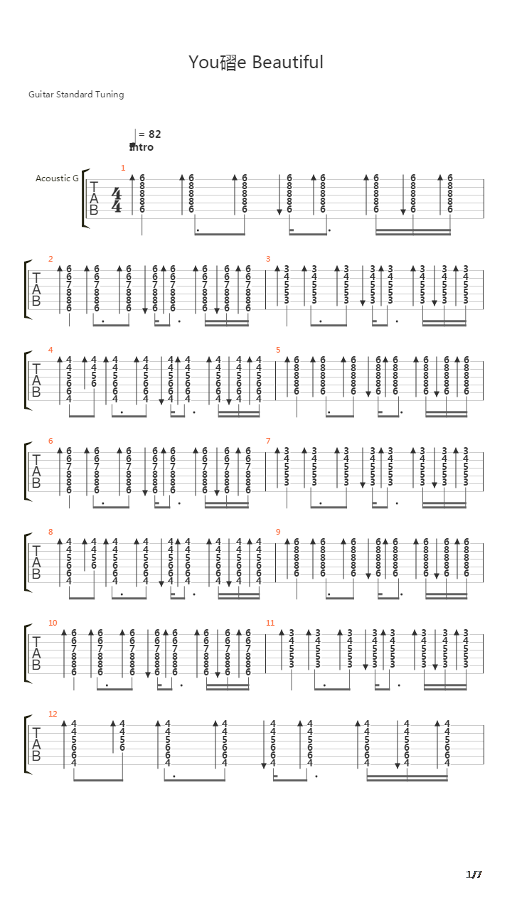 You're Beautiful吉他谱