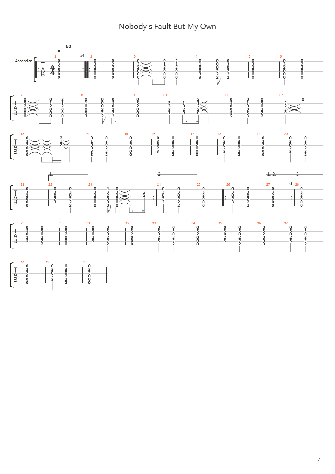 Nobody's Fault But My Own吉他谱