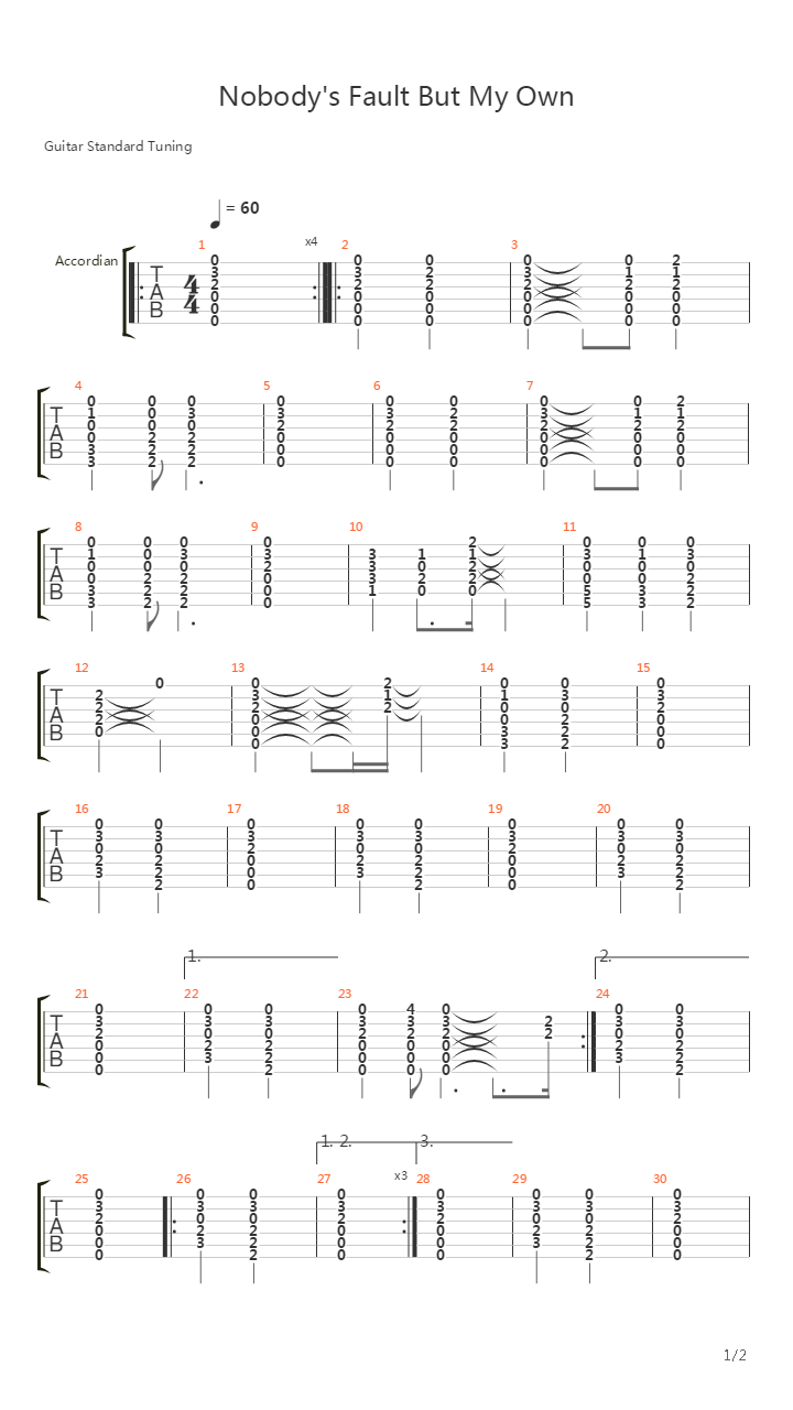 Nobody's Fault But My Own吉他谱