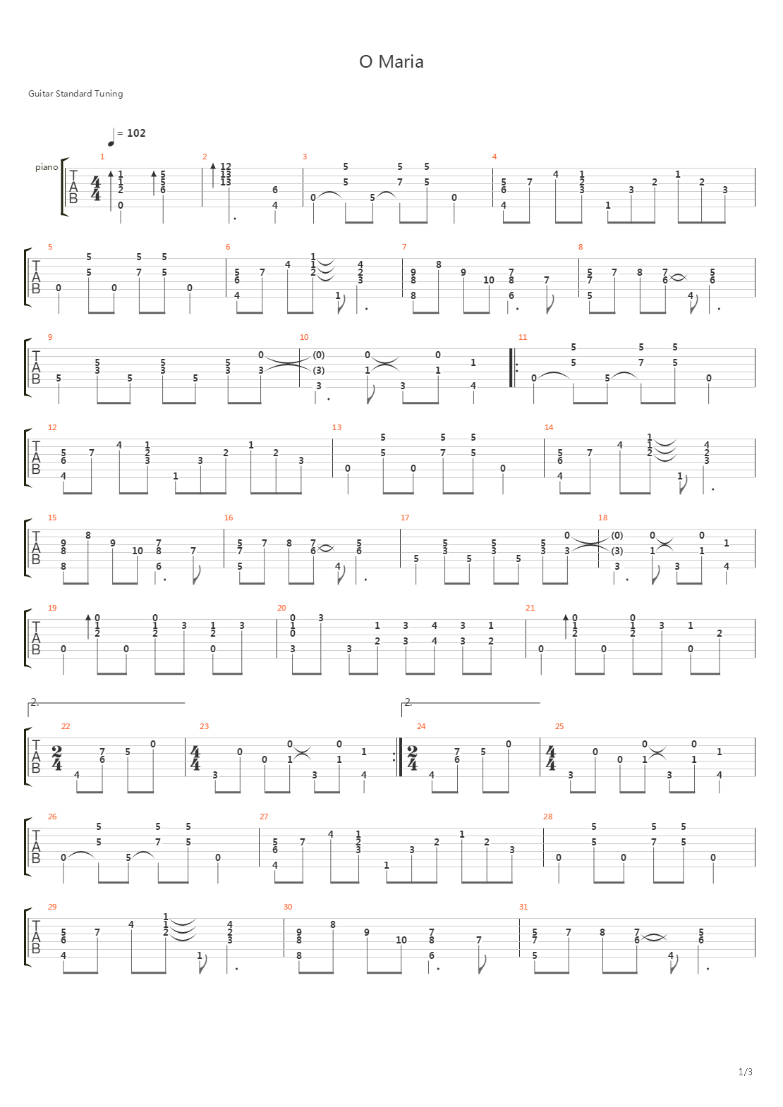 O Maria吉他谱