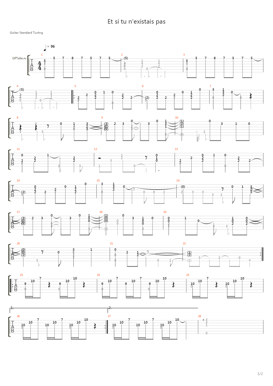Et Si Tu N'existais Pas吉他谱