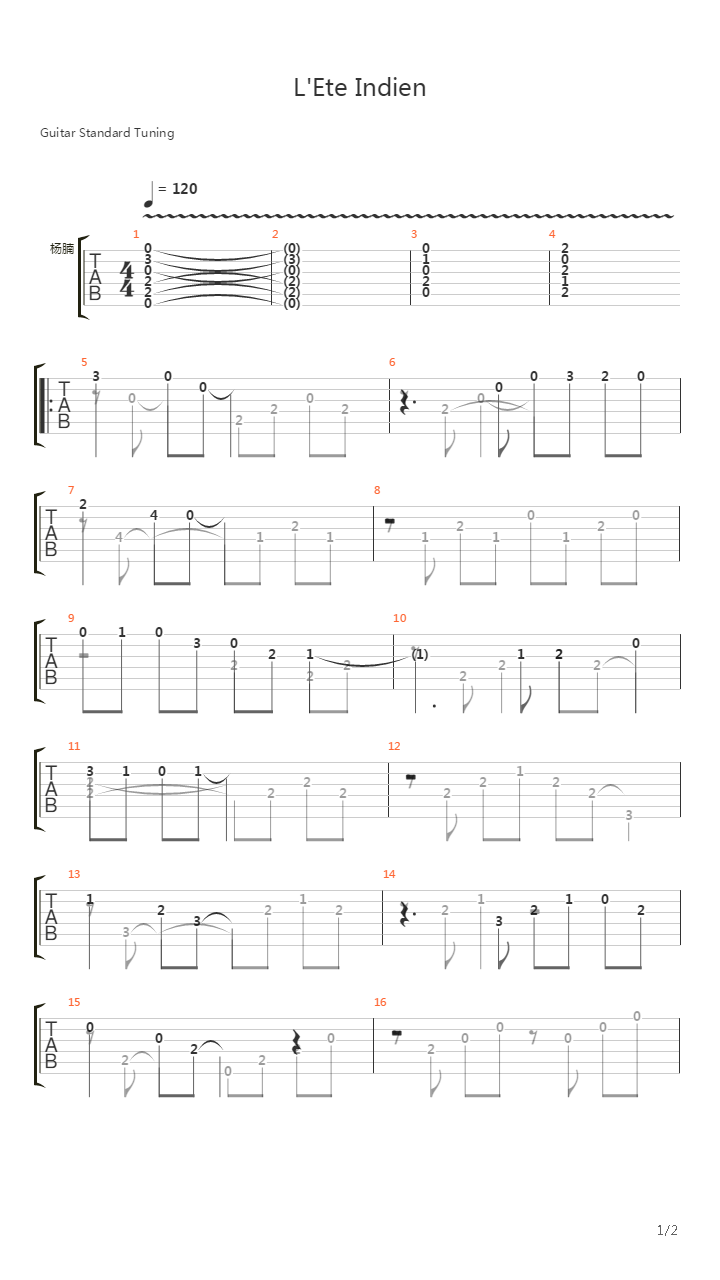 L'Ete Indien吉他谱