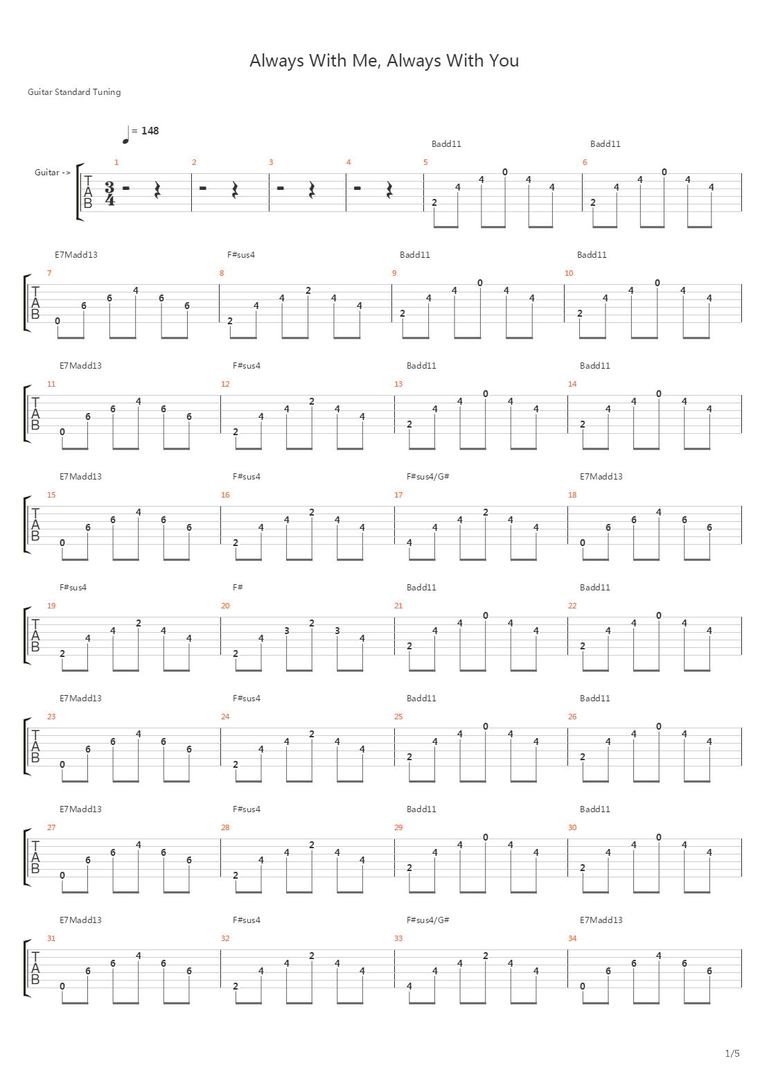 Always With Me, Always With You吉他谱