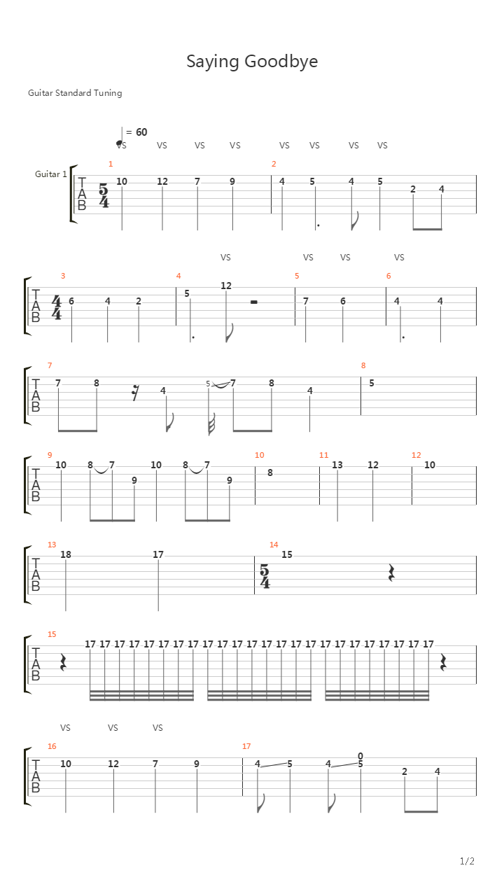 Saying Goodbye吉他谱