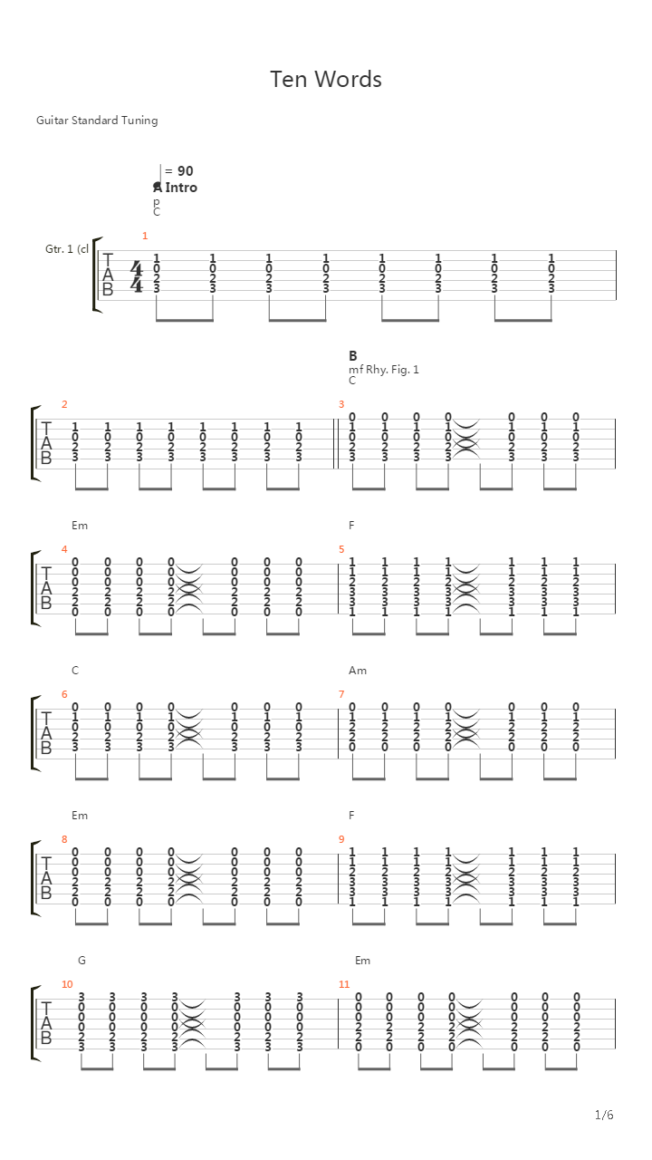 Ten Words吉他谱