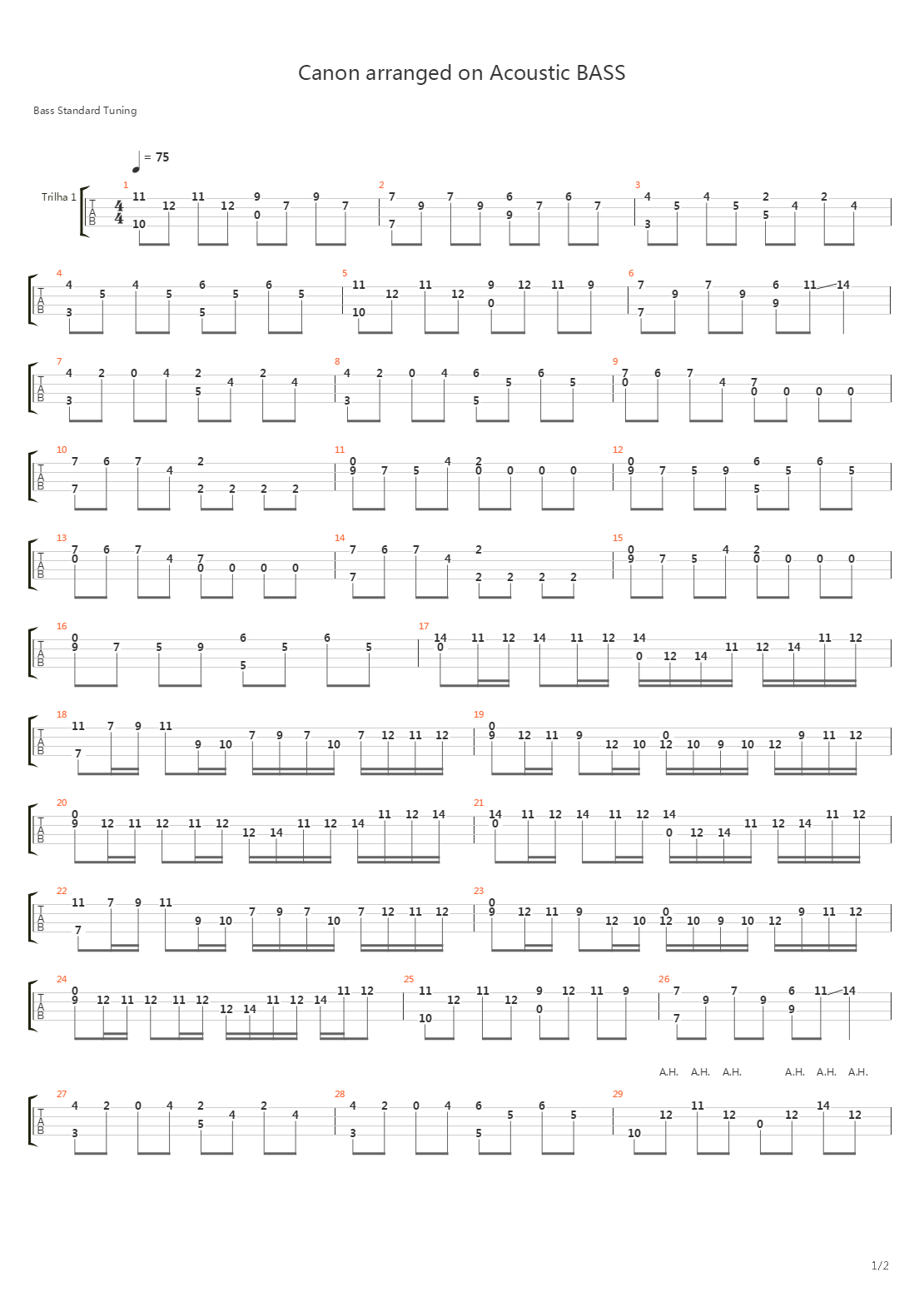 Canon (Arranged On Acoustic BASS，Bruno Masquio)吉他谱