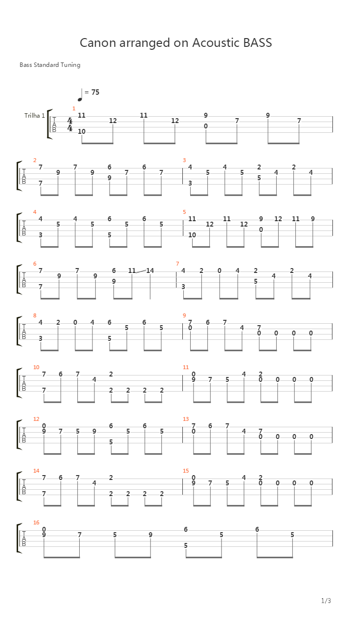 Canon (Arranged On Acoustic BASS，Bruno Masquio)吉他谱