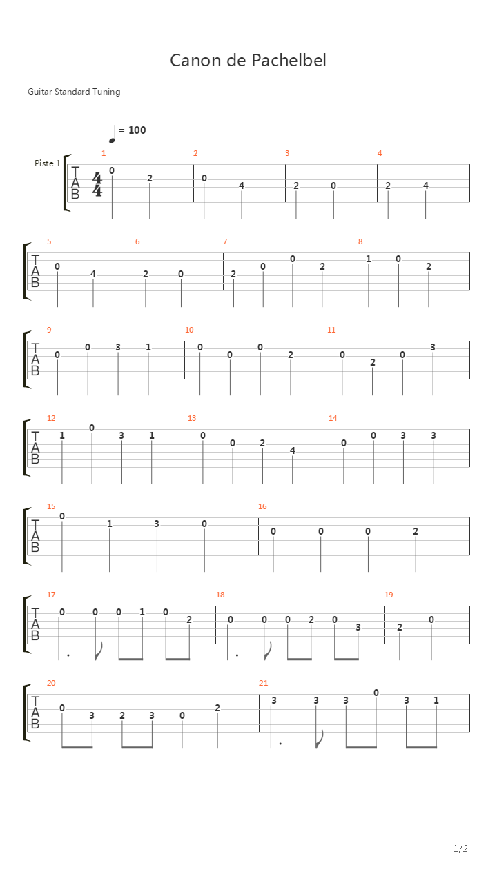 Canon吉他谱