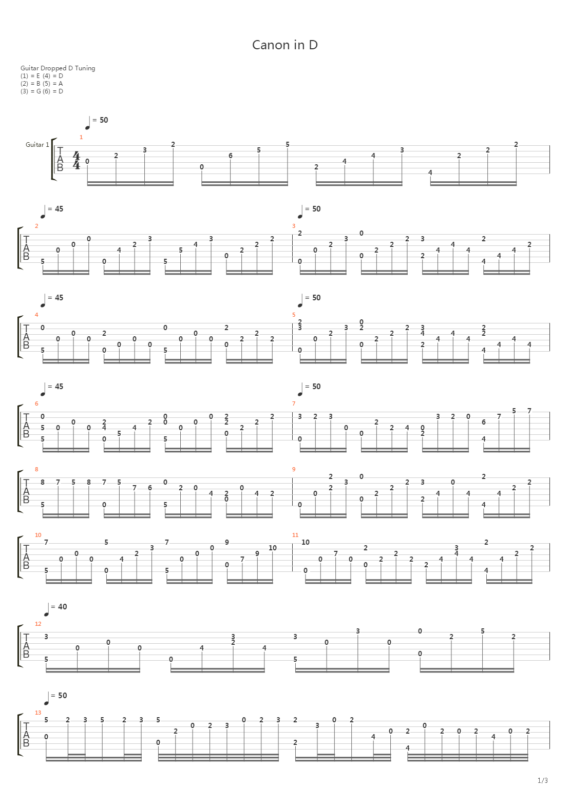 Canon in D吉他谱