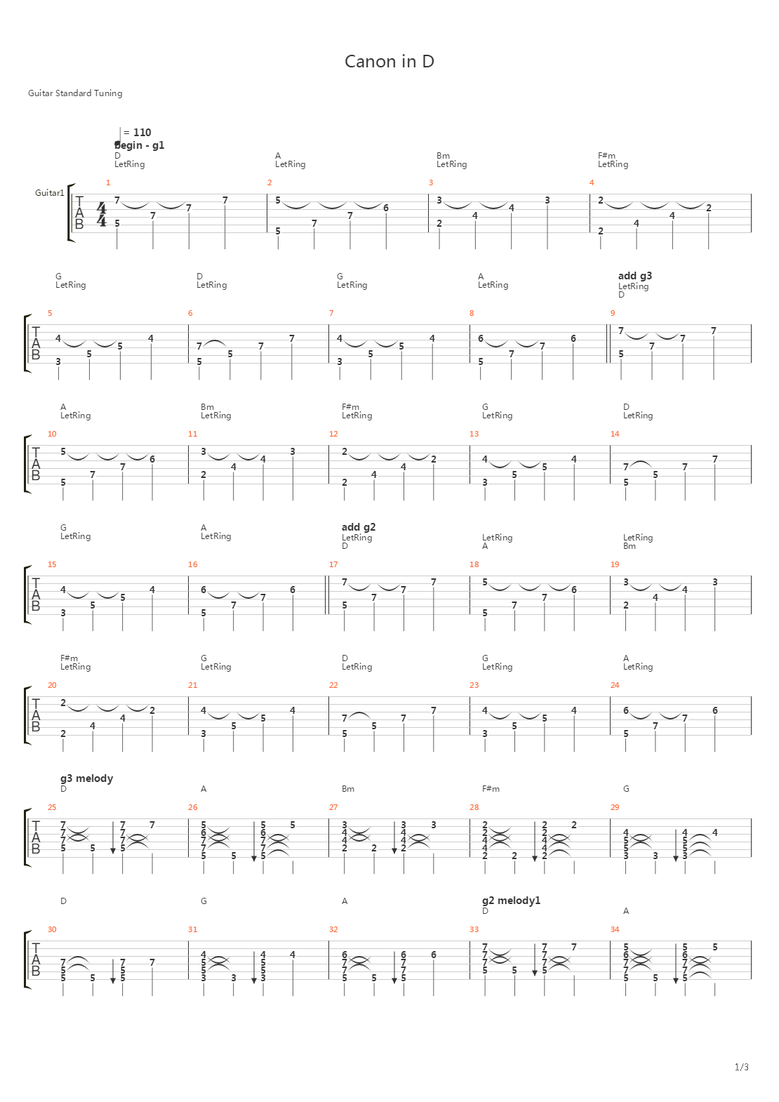 Canon in D吉他谱