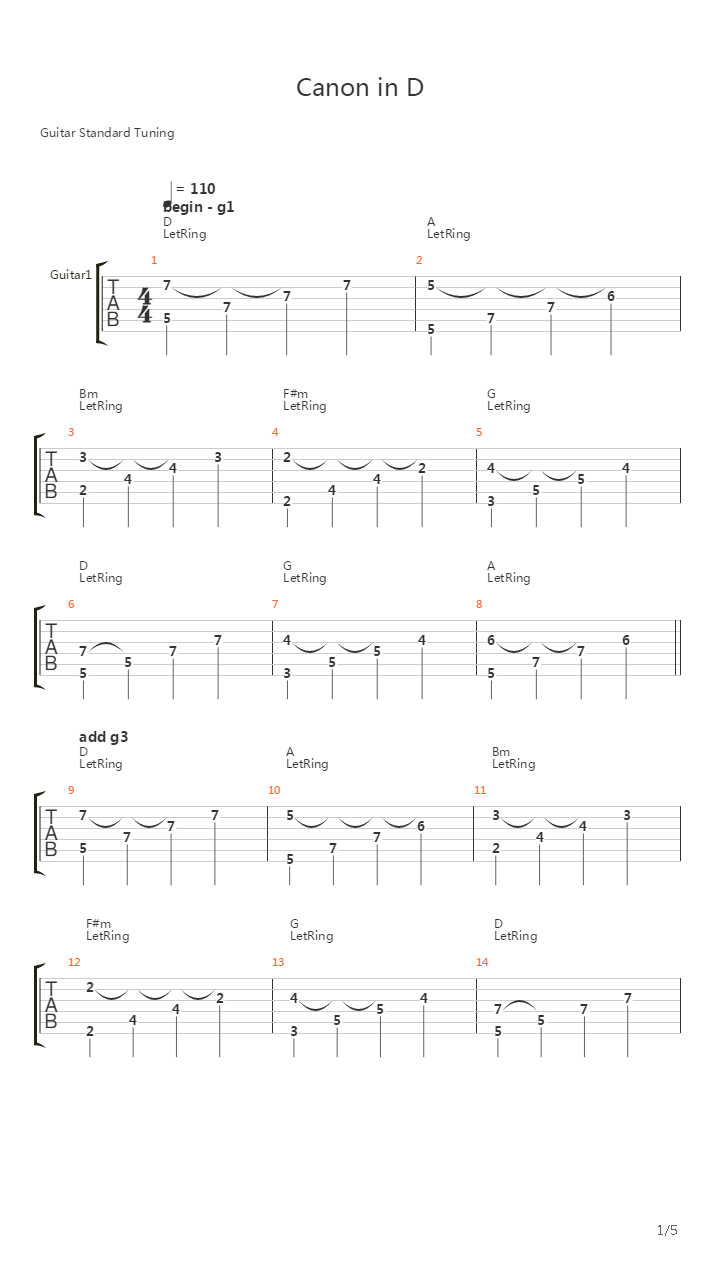 Canon in D吉他谱