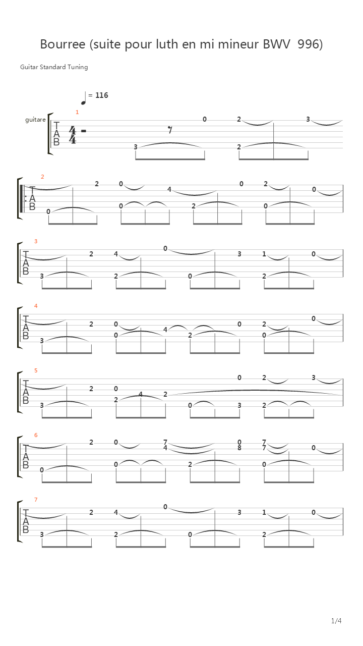 Bourree en mi mineur吉他谱