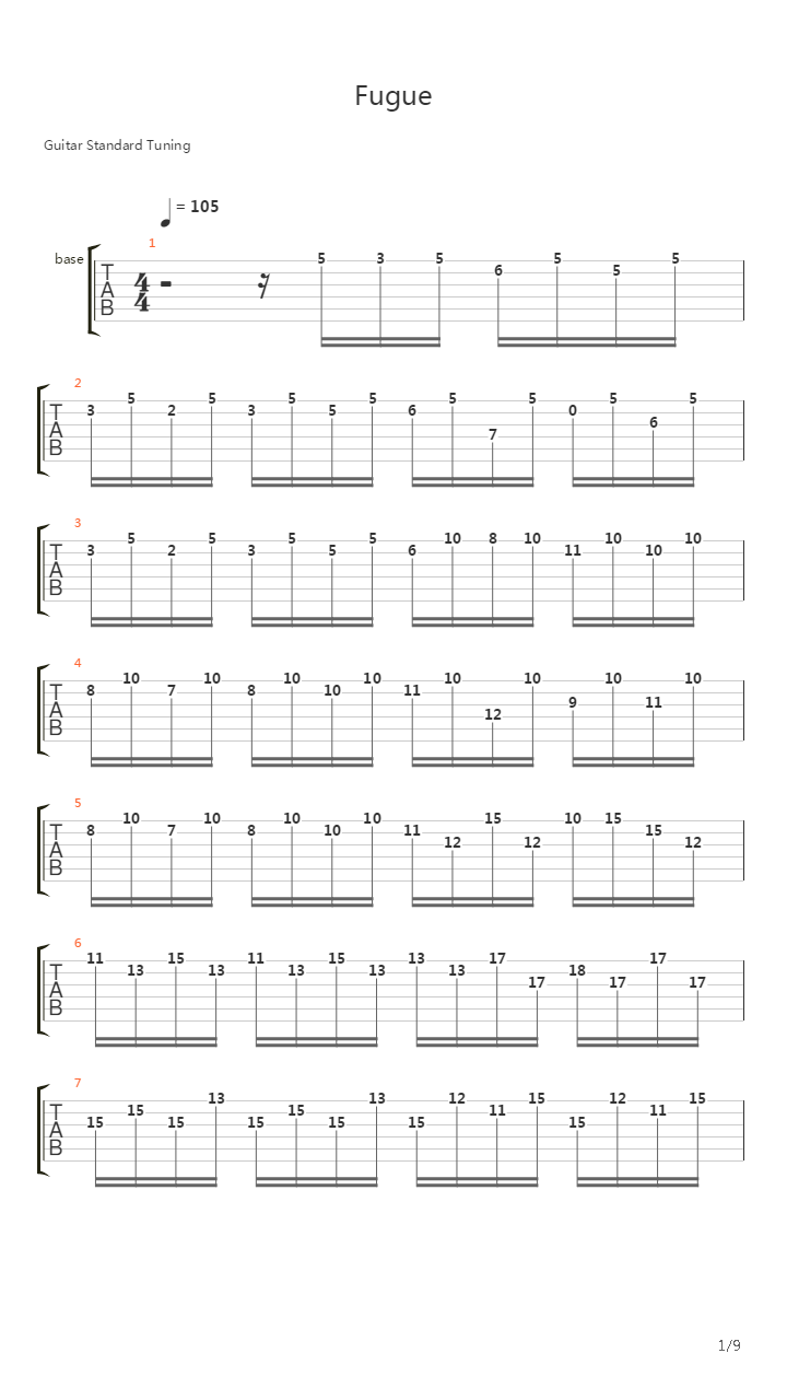 Fugue In D-吉他谱