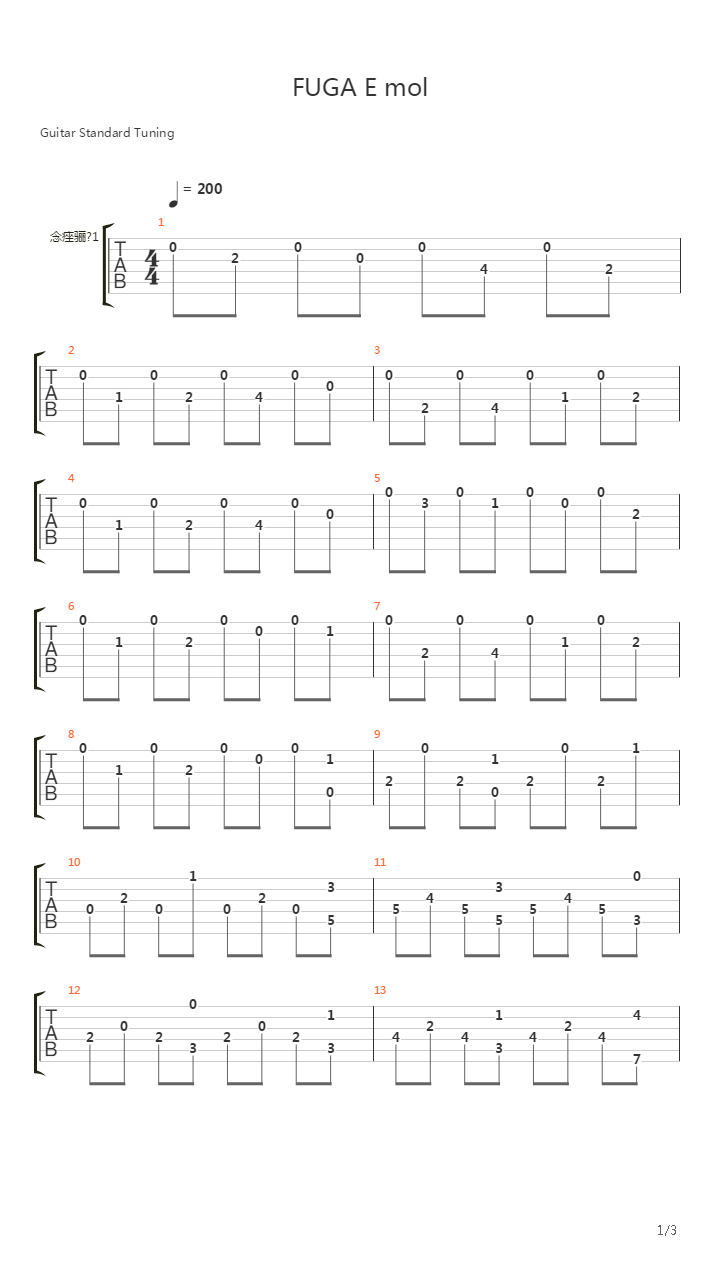 Fugue in E minor吉他谱